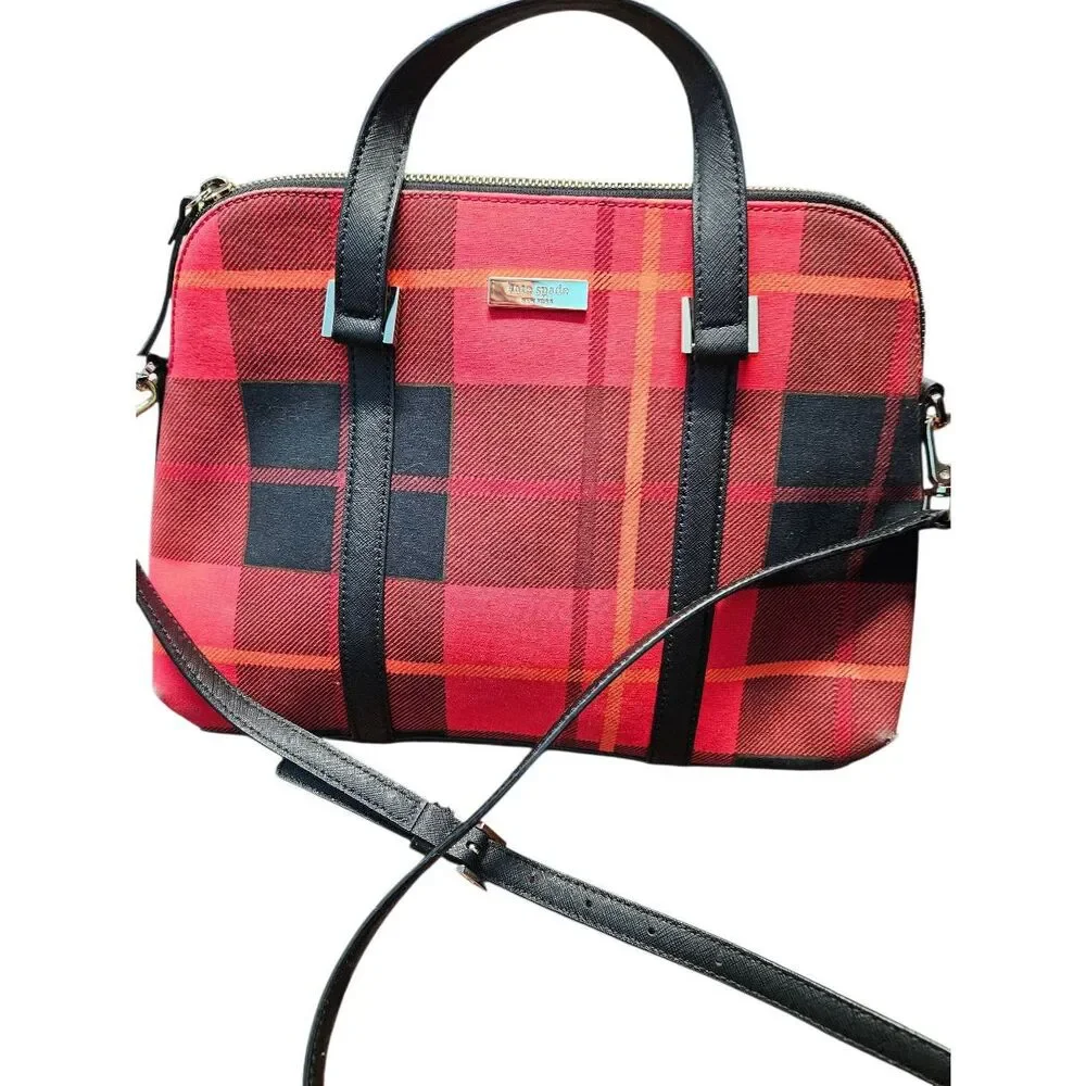 Kate Spade Red Newbury Lane Satchel Bag Plaid